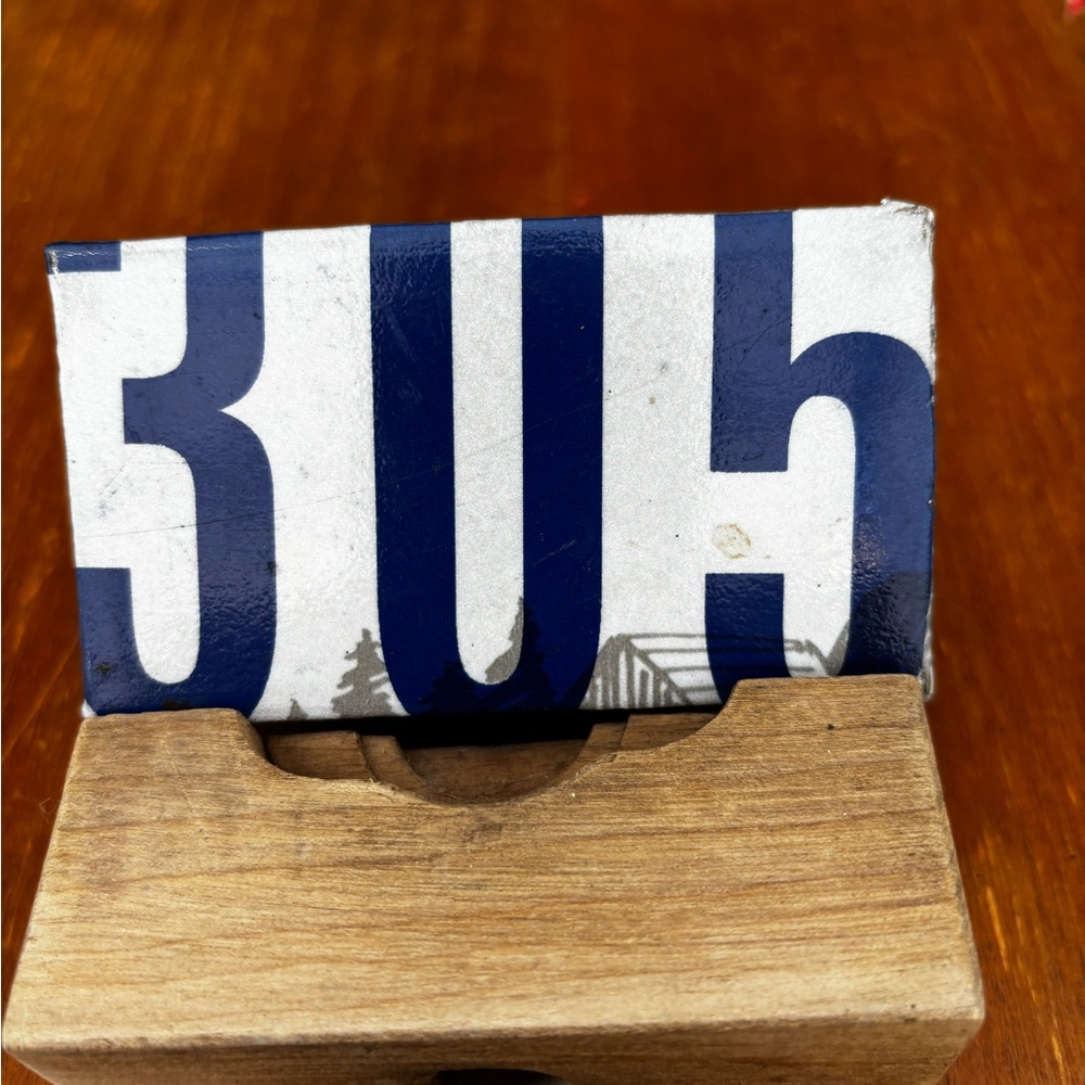 Blue and White folded license plate belt buckle with Bold Numbering, unique